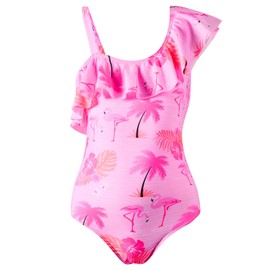 Angel season - Traje de baño de una pieza para niñas y adolescentes, con tirantes para niños, bonito traje de baño con UPF 50+ Daisy Halter talla 7-14, Flamingos rosa, 8-9 Años