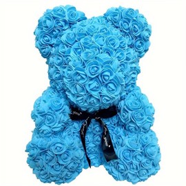 The Rose Bear - Valentine's Day Gift for Wife, Teddy Bear, Roses, Bouquet, Flower Bear, Gift, Birthday Gift, Mother's Day Gift, Mother's Day (by Partygeschenke24) (Light Blue)