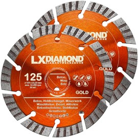 LXDIAMOND 2 x Diamond Cutting Discs 125 mm x 22.23 mm – for Concrete Stone Reinforced Concrete Masonry – Suitable for Angle Grinders Slot Milling Wall Chaser – Diamond Disc Gold 125 mm – Premium Quality