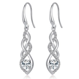 jiamiaoi 18K White Gold Plated Brilliant Earrings Silver 925 Hanging Sterling Silver Earrings Infinity Earrings Long Hanging Women's Diamond Hook Earrings Hanging, Sterling Silver, Cubic Zirconia