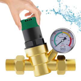 Water Pressure Regulator with Pressure Gauge, Water Filter 1/2 Inch House Connection Pressure Reducer Water, Water Pressure Relief Valve Made of Brass for Regulating Water Pressure