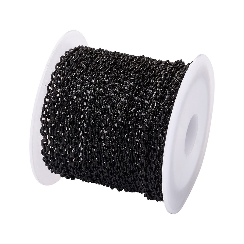 Cheriswelry 5m Black Stainless Steel Textured Cable Chains 3x2mm Unwelded