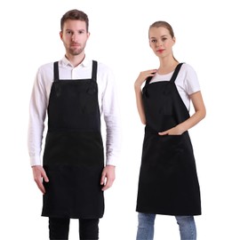 BIGHAS Apron with Pocket for Women Men Adjustable Large Comfortable Kitchen Home Cooking 12 Colors, black