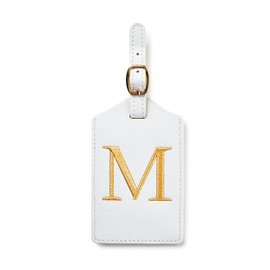 Initial Luggage Tag, PU Leather Luggage Tag, Embroidered Luggage Tag, Letter Luggage Tag, Monogrammed Luggage Tag, Luggage Tag for Baggage Bag Suitcase (M, White Leather+Gold Letter)