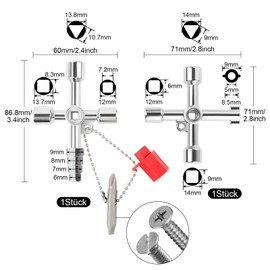 Annickee Pack of 9 Universal Tap Keys, 4-Way Service Cross Universal Key with Triangle Key, Round Key and Carabiner, for Electricity Meters, Water Meters, Elevators