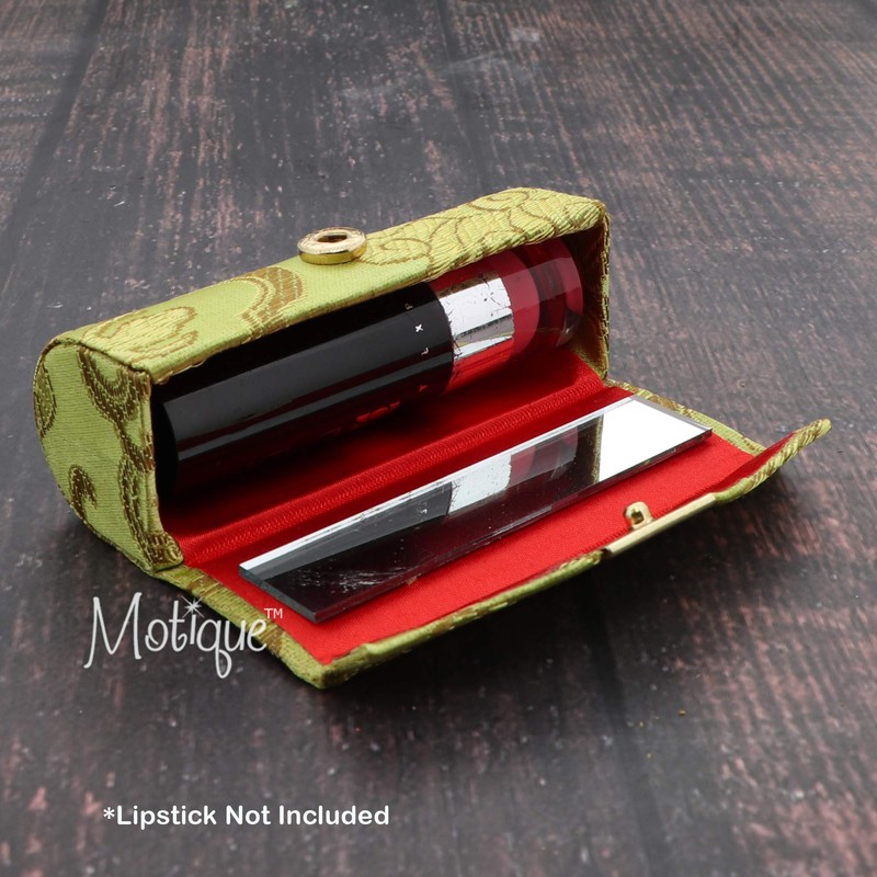 Motique Accessories Lime Lipstick Case with Brocade Design