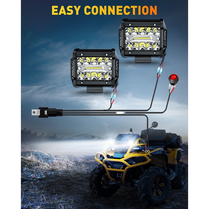 NAOEVO 4 Inch LED Pod Lights, Spot Flood LED Fog/Driving/Off