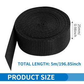 Webbing Strap, 5M x 2.5cm Heavy Duty Webbing Strap Tape Nylon Strap Black Webbing Strap Luggage Straps Tape Backpack Straps Webbing Tape Webbing Straps for Bags Plant Supports Cargo Strapping