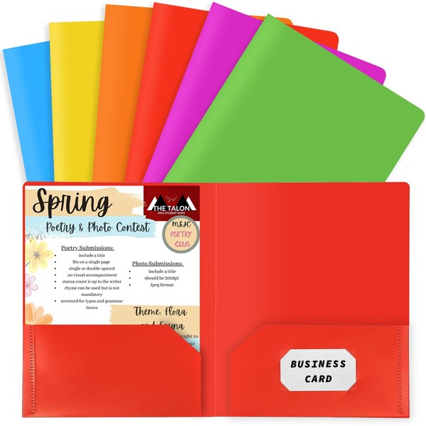 Plastic Folders with Pockets, 6 Color Heavy Duty Two Pocket