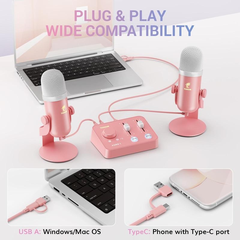 TONOR ASMR Equipment Bundle with Dual Condenser Mics and Audio