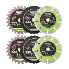 FACHLICH 4-1/2" Circular Saw Blades Set,6pcs HSS/TCT/Diamond Saw Blades for Cutting Wood Metal Plastic Tile 3/8 inch Arbor