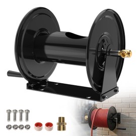 DRKSBesto Pressure Washer Hose Reel 3/8" x 100FT,Hand Crank Power Washer Hose Reel with M22 Fitting, 4500 PSI Heavy Duty Hose Reel for Water, High Pressure Washer Reel with Trailer/Wall/Van Mount