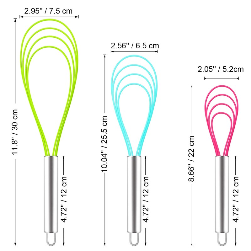 Webake Silicone Flat Whisk Set of 3, Heat Resistant Kitchen