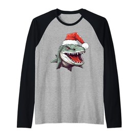 Cute Wobbegong Shark Wearing Santa Hat Funny Animal Xmas Raglan Baseball Tee