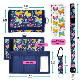 Decorably Trifold Kids Wallet with Lanyard - Trifold Butterfly Girls Wallets for Kids 8-10, Girls Wallets for Kids 12-14, Butterfly Wallet for Girls Wallet, Child Wallet Girl Wallets for Kids 9-12