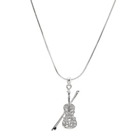 Spinningdaisy Silver Plated Crystal Violin with Bow Necklace