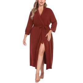 IN'VOLAND Womens Plus Size Kimono Robes Long Knit Bathrobe Lightweight Soft Sleepwear V Neck Ladies Loungewear 1X