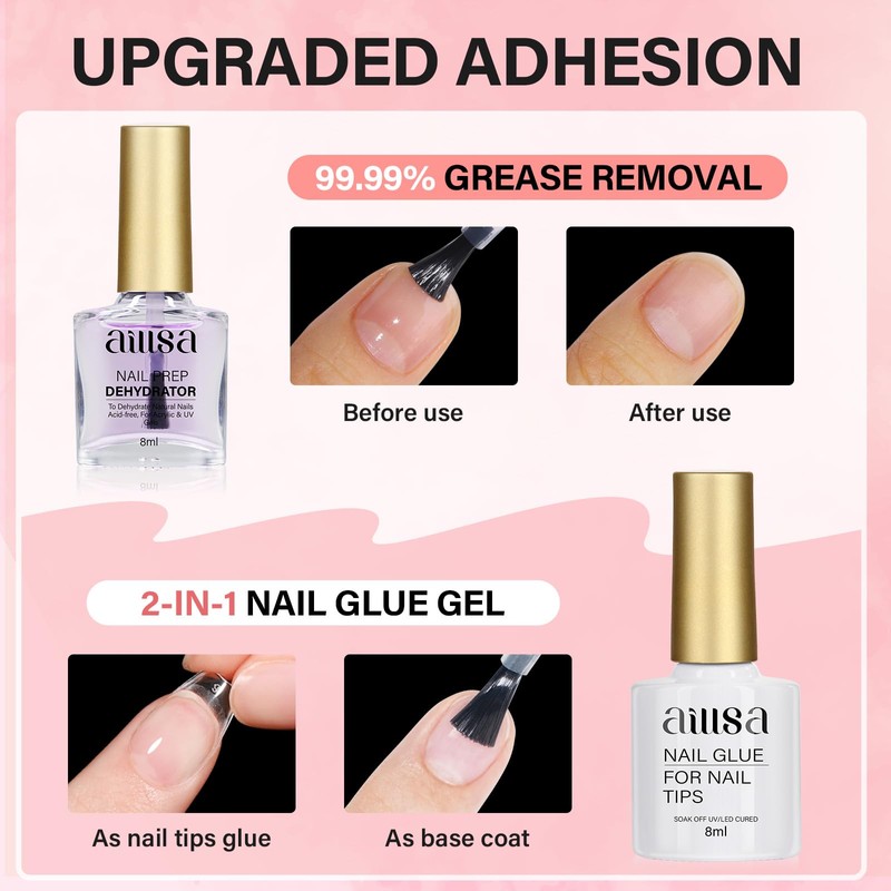 AILLSA Extra Short Coffin Gel Nail Kit 240pcs Full Nail