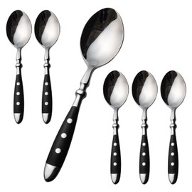 Alata Teaspoons, 6 pieces, stainless steel coffee spoon set with black handles, espresso spoon/small spoon/dessert spoon for households and dining rooms, ideal for home, restaurant, festival, series