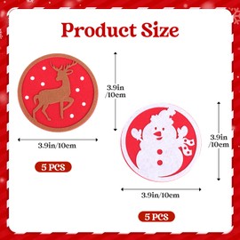 10PCS Christmas Coasters, Felt Drink Coasters Cup Mats Tea Coffee Mats for Xmas Dinner Table Decor