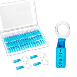 60 PCS Heat Shrink Wire Connectors, 16-14 AWG Ring Terminals, 16-14 Gauge 1/4" Stud(M6) Automotive Marine Ring Connectors by Housun