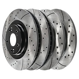 AutoShack Set of 4 Front and Rear Drilled and Slotted Brake Rotors Black Replacement for 2006 2007 2008 2009 2010 2011 2012 2013 2014 Honda Ridgeline 3.5L V6 AWD PR41404PR41400