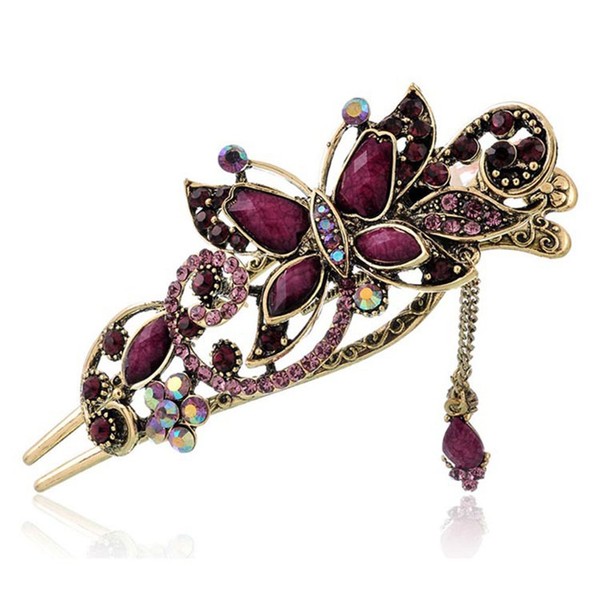 Frcolor Vintage Hair Clip Rhinestone Jewellery Crystal Butterfly Hair Clips Hair Pins Hair Clips (Purple)