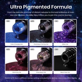 Beetles Cat Eye Gel Nail Polish, 6 Colors Black Purple Blue Galaxy Cat Eye Gel Polish Set, Milky Way Glitter Gel Nail Polish with Magnet Stick, Soak Off Uv Lamp Gel Halloween DIY Polish Set