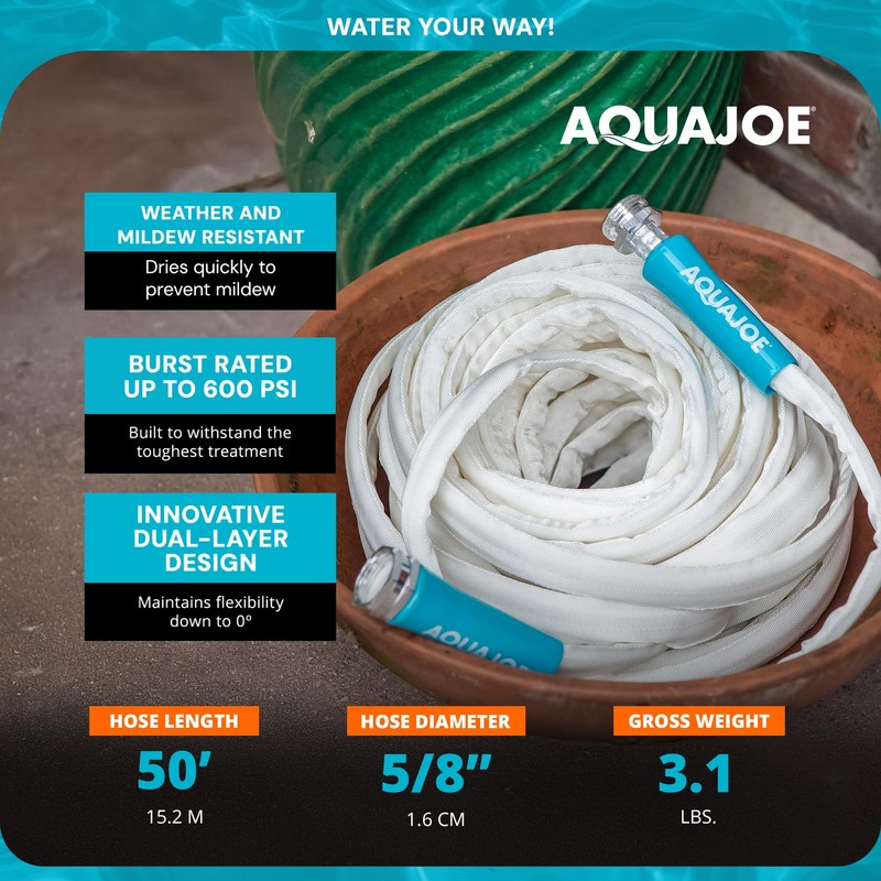 Aqua Joe RV Water Hose with Flexible Marine-Grade Fiber Jacket,