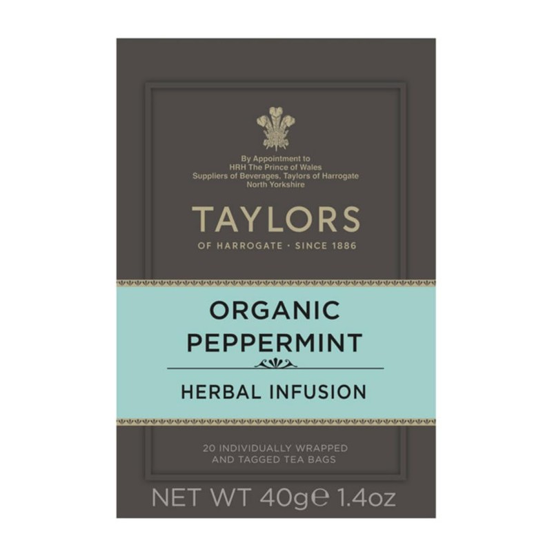 Taylors of Harrogate Organic Peppermint, Herbal Tea, Individually Wrapped Bags,