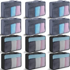 12 Cubos de Embalaje Grandes Organizadores de Embalaje de Viaje (Gris Oscuro, Negro, 15.8 x 11.8 x 4.3 Pulgadas)