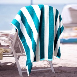 DAN RIVER 100% Rignspun Cotton Stripe Beach Towel Set – 30x60 inches, Pack of 4, Turquoise - Quick-Dry, Ultra Soft, and Super Absorbent
