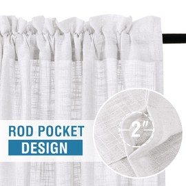 H.VERSAILTEX Linen Curtains - 84 Inch Long Natural Linen Blended Textured Light Filtering Rod Pocket Curtains for Living Room & Bedroom, 2 Panel Sets, White