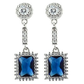 RIVA Cut Earrings with Rectangular Cut Gemstone Cubic Zirconia CZ [4 Colours Available] in 18K White Gold Plated, Simple Modern Elegance, Brass