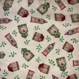 Folk Art Birdhouse Toss Cotton Fabric 1/4 Yard - Great for Masks or Quilts