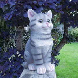 Small Kitten Sculpture Tabby Cat Animal Ornaments Home Garden Decor Statue Two Colours Gift New (Grey)