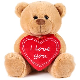 Brubaker Teddy Plush Bear with Red Heart, I Love You, 25 cm/9.8 inches or 35cm / 13.7 inches, Teddy Bear Plush Cuddly Toy, Brown Light Brown