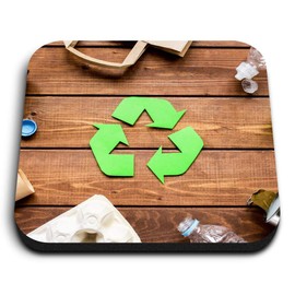 1 x Square MDF Fridge Magnet - Eco Recycling Symbol Sign Bins 21487