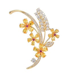 Sparkling Moissanite Delicate Flower Wheat Ear Brooch, Colorful Gemstone Botanical Corsage in Elegant Floral Design, Well-Designed Floral Jewelry for Her (Yellow)