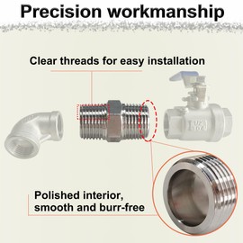 1/4" Male x 1/4" Male Hex Nipple Pipe Fittings, 304 Stainless Steel 1/4 inch NPT Male Threaded Pipe Adapter Fittings Equal Nipples Connectors, Male Straight Connector Pipe Fitting (1/4“, 2pcs)