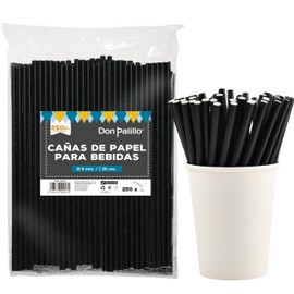 Don Palillo, 250 Biodegradable Paper Straws, 15 cm, Spiral Rods, White/Black, Plastic Free, Eco-Friendly, Strong, Sustainable and Compostable, Cold and Hot Drinks