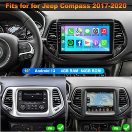 Upgrade Car Stereo Radio for Jeep Compass 2017 2018 2019 2020 - Wireless Carplay and Android Auto GPS Navigation - 4GB+64GB 10 inch Touchscreen Bluetooth RDS FM SWC 5GWIFI+Reverse Camera