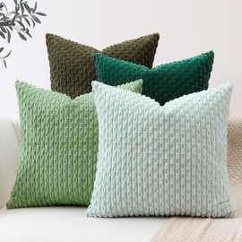 OTOSTAR Set of 4 Dark Green Soft Corduroy Decorative Throw Pillow Covers 16x16 Inch Square Striped Boho Pillow Cases for Sofa Couch Bedroom Living Room Patio Farmhouse Modern Home Decor Cushion Cover
