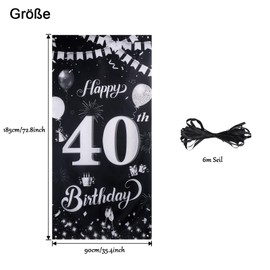 40th Birthday Banner Decoration 18th Birthday Party Black Silver 185 x 90 cm, 40th Birthday Background Banner Happy Birthday Banner for Woman Man 40th Party Birthday Decoration