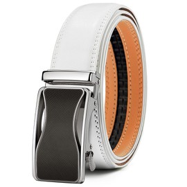 BULLIANT Mens Ratchet Belt,Leather Adjustable Slide Belt For Gift Mens Dress Casual 1 3/8",Size Adjustable(White,48"-56" Waist Adjustable)