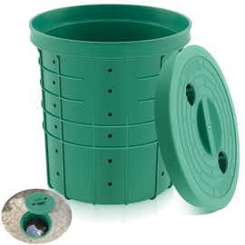Memorywuu Perforated Sump Basin with Lid Sump Pump Basin Bucket with Drilled Holes for Crawl Spaces,Yards,Patios and Driveways(Green,18.5 x 16.9 x 15.7 Inch)