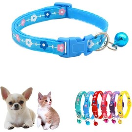 Kitten Collar with Bell,Flower Cat Collar Girl Cute Fancy Puppy Collar with Bells for XXS XS Tiny Little Kitten Pet Female Dogs,Neck 7-12 Inch (Flower Blue, Neck 7-12)