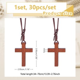 DICOSMETIC 30Pcs Wood Cross Necklace Bulk Wooden Cross Pendant Necklace Coconut Brown Crucifix Necklaces Small Prayer Necklace Nylon Cord Wrap Bracelet for Bible Verse Party Favor
