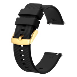 BISONSTRAP Watch Strap 18mm, Quick Release Silicone Watch Bands for Men Women (Black, Gold Buckle)