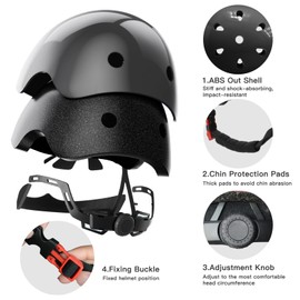 LEIKEEGO Kids Bike Helmets, Adjustable Kids Helmet and Pads Set, Age 3-10 Boys,Girls&Toddler Helmet, Knee and Elbow Pads for Cycling, Skateboard, Scooter, Roller Skating(Black)